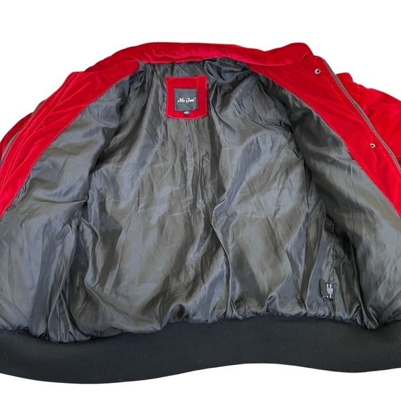 Me Jane Velvet Plush Bomber Puffer Jacket Zip Up Vibrant Cherry Red Cozy FLAWS S - Picture 8 of 16